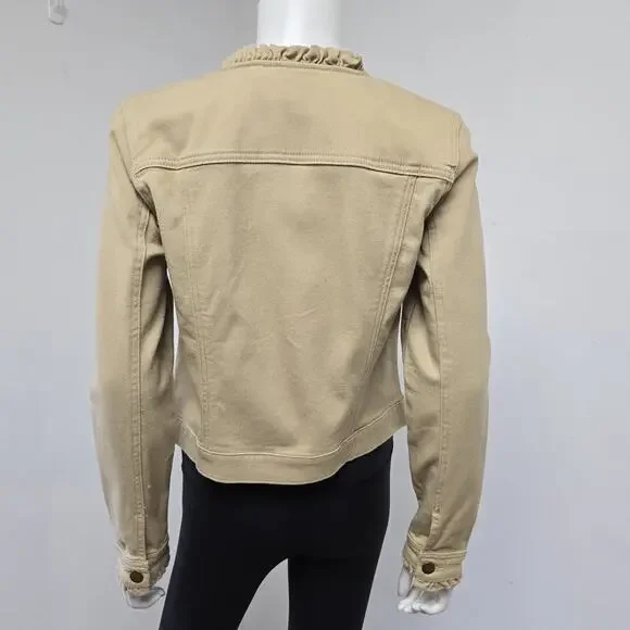 Draper James RSVP Stretch Denim Jacket Size S Khaki Tan Button Front Preppy - Picture 3 of 8